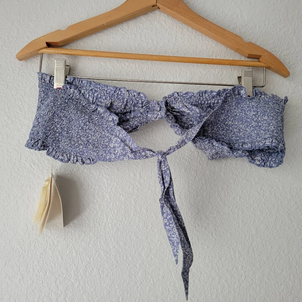 NWT doen 100% cotton soleil bikini top in blue cottage ivy floral, large
